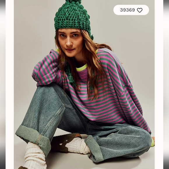 Free People We the Free Classic Striped Oversized Crewneck NWOT - Picture 5 of 5